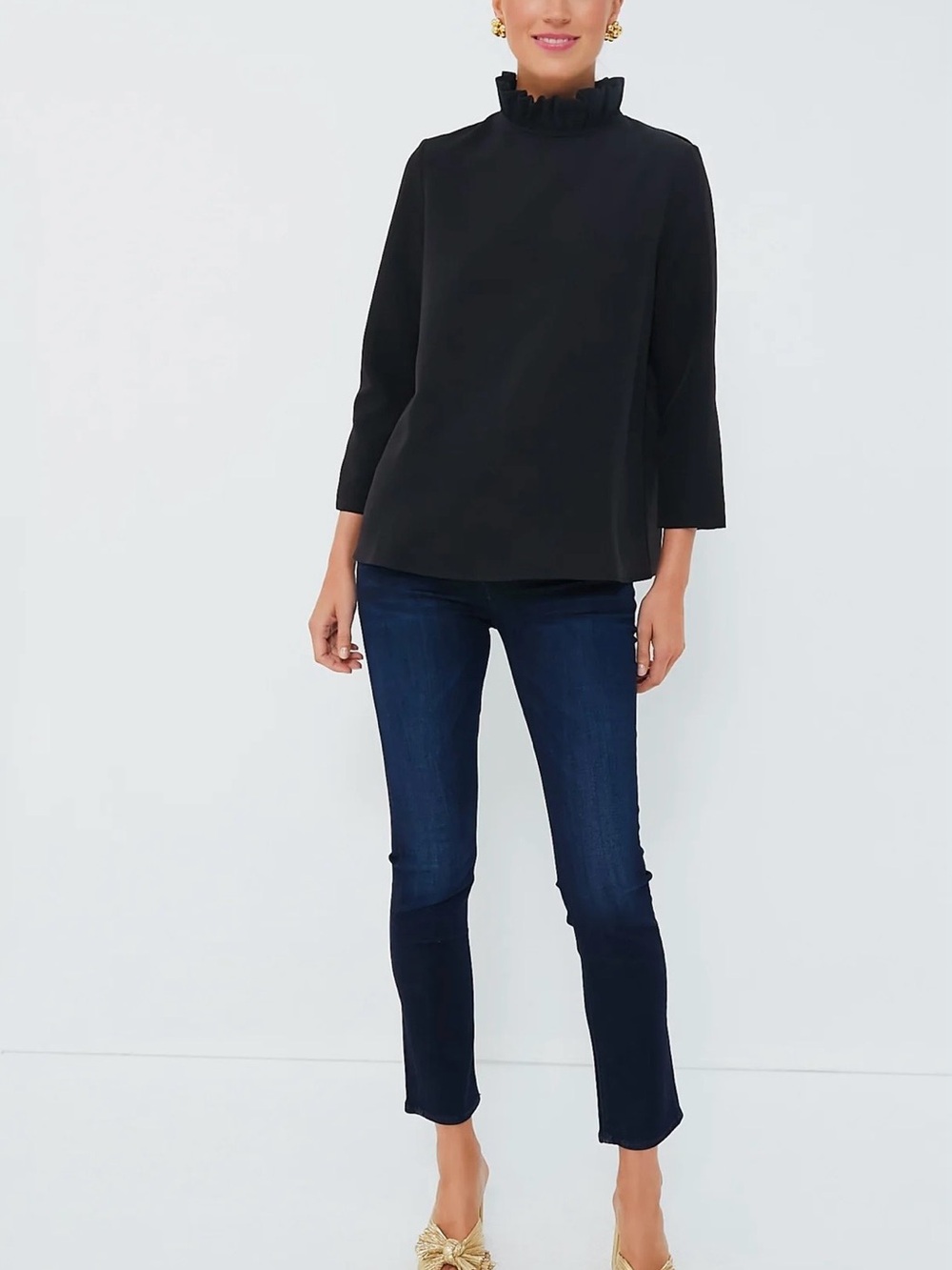 Tuckernuck Faye Black Ruffle-Neck A-Line Blouse - Picture 2 of 7